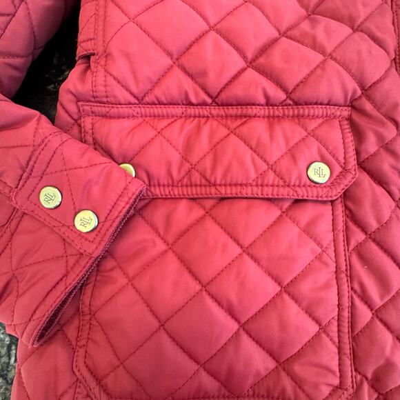 Lauren Ralph Lauren Red Barn Coat Sherpa collar Winter Quilted Puffer Medium zip - Picture 3 of 10
